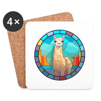 Alpaga vitrail coloré dessin animé Kawaii Anima - Dessous de verre (lot de 4) - blanc - Devant