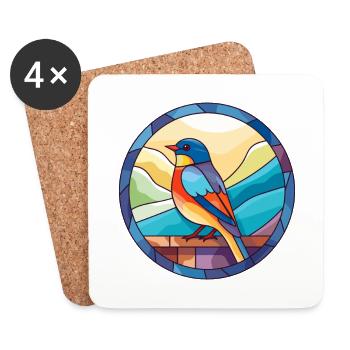 Oiseau vitrail coloré dessin animé Kawaii Animal - Dessous de verre (lot de 4) - blanc - Devant