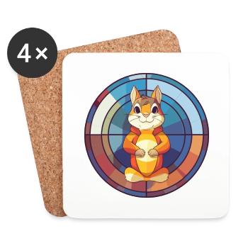 Chipmunk Stained Glass Colorful Cartoon Kawaii Ani - Coasters (set of 4) - white - Front