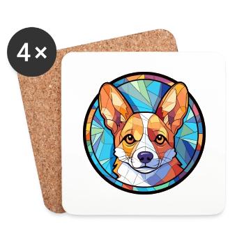 Corgi chien vitrail coloré dessin animé Kawaii An - Dessous de verre (lot de 4) - blanc - Devant
