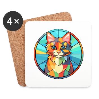 Katze Buntes Glas Bunte Karikatur Kawaii Tier - Untersetzer (4er-Set) - Weiß - Vorne