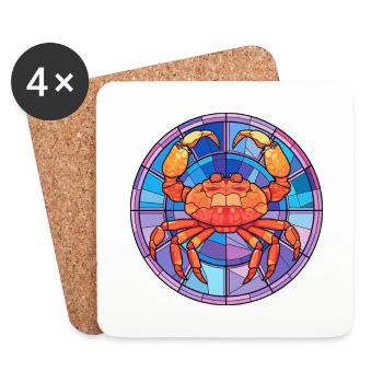 Krabben-Buntglas-Cartoon-Kawaii-Tier - Untersetzer (4er-Set) - Weiß - Vorne