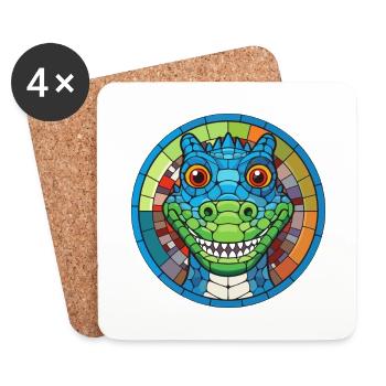 Crocodile vitrail coloré dessin animé Kawaii An - Dessous de verre (lot de 4) - blanc - Devant