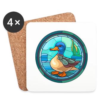 Canard vitrail coloré dessin animé Kawaii Animal - Dessous de verre (lot de 4) - blanc - Devant