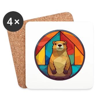 Marmotte vitrail coloré dessin animé Kawaii An - Dessous de verre (lot de 4) - blanc - Devant