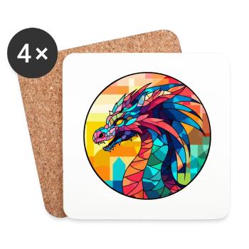 Drache Buntes Glas Bunte Karikatur Kawaii Anima - Untersetzer (4er-Set) - Weiß - Vorne