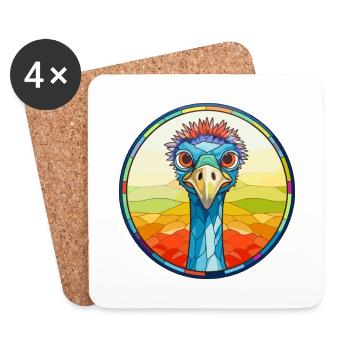 Emu vitrail coloré Cartoon Kawaii Animal - Dessous de verre (lot de 4) - blanc - Devant
