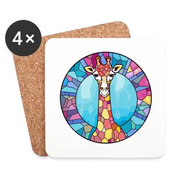 Girafe vitrail coloré dessin animé Kawaii Anim - Dessous de verre (lot de 4) - blanc - Devant