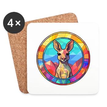 Kangaroo Stained Glass Colorful Cartoon Kawaii Ani - Coasters (set of 4) - white - Front