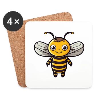 Bee Cute Cartoon Kawaii Watercolor Animal Pet - Coasters (set of 4) - white - Front