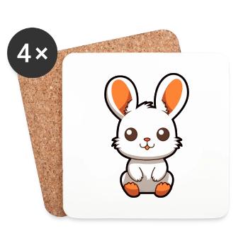 Lapin Mignon Dessin Animé Kawaii Aquarelle Animal De Compagnie - Dessous de verre (lot de 4) - blanc - Devant