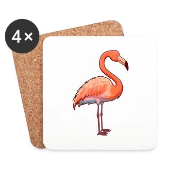 Flamant rose mignon dessin animé kawaii aquarelle animal animal de compagnie - Dessous de verre (lot de 4) - blanc - Devant