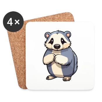 Blaireau Mignon Dessin Animé Kawaii Aquarelle Animal Animal De Compagnie - Dessous de verre (lot de 4) - blanc - Devant