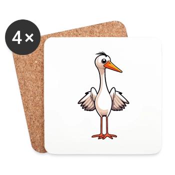 Crane Cute Cartoon Kawaii Watercolor Animal Pet - Coasters (set of 4) - white - Front