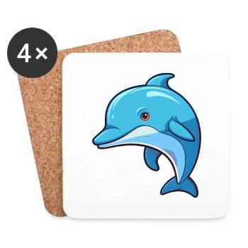 Delfin niedliche Karikatur Kawaii Aquarell Tier Haustier - Untersetzer (4er-Set) - Weiß - Vorne