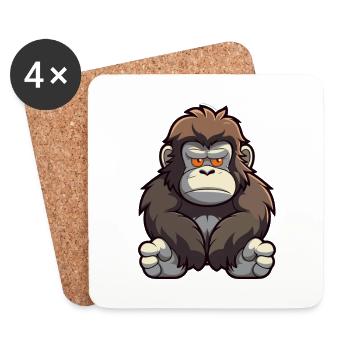 Gorilla Cute Cartoon Kawaii Watercolor Animal Pet - Coasters (set of 4) - white - Front