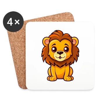 Lion Mignon Dessin Animé Kawaii Aquarelle Animal De Compagnie - Dessous de verre (lot de 4) - blanc - Devant
