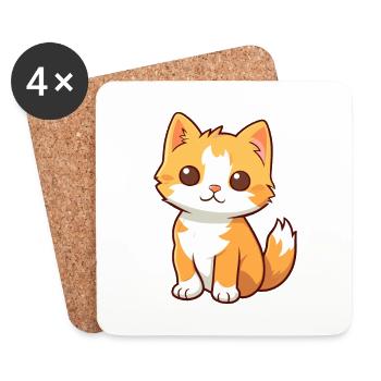 Kitten Cute Cartoon Kawaii Watercolor Animal Pet - Coasters (set of 4) - white - Front