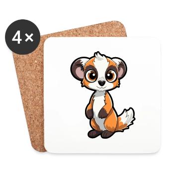 Lemur Cute Cartoon Kawaii Watercolor Animal Pet - Coasters (set of 4) - white - Front