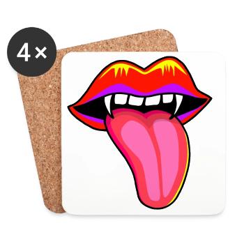 Bouche avec des dents de vampire - Dessous de verre (lot de 4) - blanc - Devant