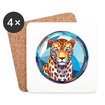 Leopard Stained Glass Colorful Cartoon Kawaii Anim - Coasters (set of 4) - white - Front