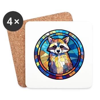 raton laveur vitrail coloré dessin animé kawaii anim - Dessous de verre (lot de 4) - blanc - Devant
