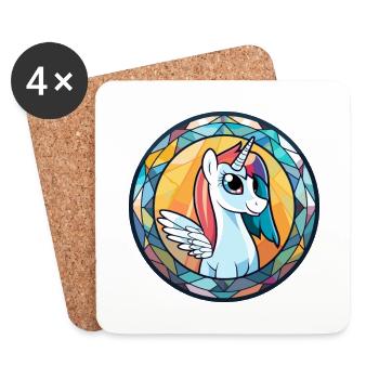 Ponny vitrail coloré dessin animé Kawaii Animal - Dessous de verre (lot de 4) - blanc - Devant