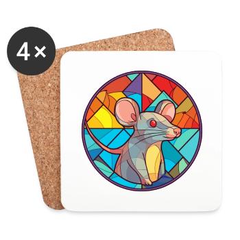Ratten-Buntglas-Cartoon-Kawaii-Tier - Untersetzer (4er-Set) - Weiß - Vorne