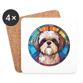 Shih Tzu Dog Stained Glass Colorful Cartoon Kawaii - Coasters (set of 4) - white - Front