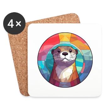 Loutre vitrail coloré dessin animé Kawaii Animal - Dessous de verre (lot de 4) - blanc - Devant