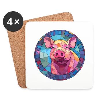 Schwein Buntglas bunte Karikatur Kawaii Tier - Untersetzer (4er-Set) - Weiß - Vorne