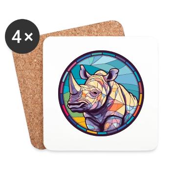 Rhinocéros vitrail coloré dessin animé Kawaii Animal - Dessous de verre (lot de 4) - blanc - Devant