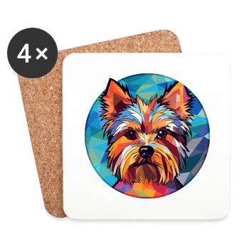 Yorkshire Terrier chien vitrail coloré Carto - Dessous de verre (lot de 4) - blanc - Devant