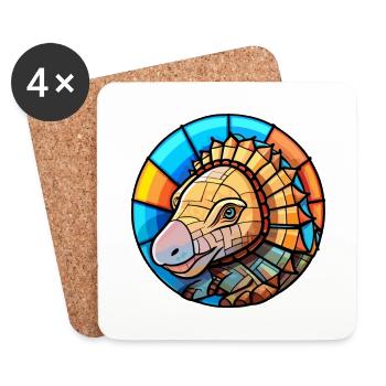 Tatou vitrail coloré dessin animé Kawaii An - Dessous de verre (lot de 4) - blanc - Devant