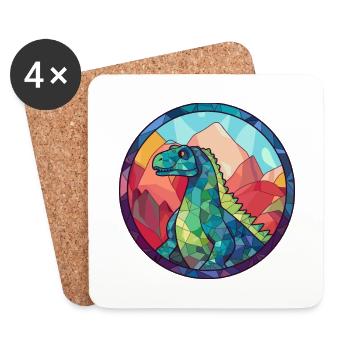 Dinodaur Buntglas Bunte Karikatur Kawaii Ani - Untersetzer (4er-Set) - Weiß - Vorne