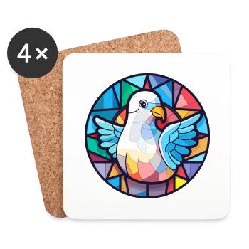 Taube Buntglas bunte Karikatur Kawaii Tier - Untersetzer (4er-Set) - Weiß - Vorne