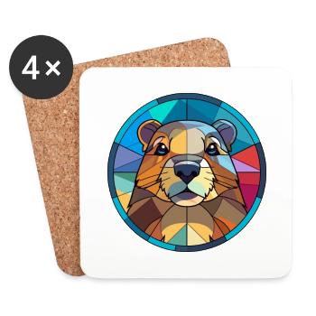 Marmotte vitrail coloré dessin animé Kawaii An - Dessous de verre (lot de 4) - blanc - Devant