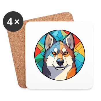 Husky chien vitrail coloré dessin animé Kawaii An - Dessous de verre (lot de 4) - blanc - Devant