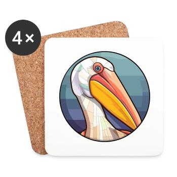 Pélican vitrail coloré dessin animé Kawaii Anim - Dessous de verre (lot de 4) - blanc - Devant