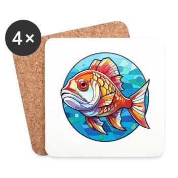 Poisson vitrail coloré dessin animé kawaii animal - Dessous de verre (lot de 4) - blanc - Devant