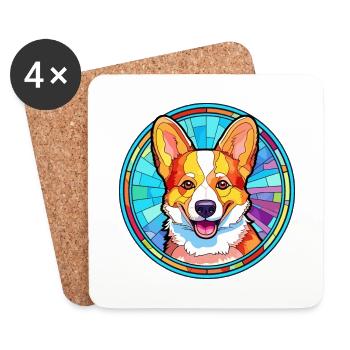 Corgi Hund Buntes Glas Bunte Karikatur Kawaii An - Untersetzer (4er-Set) - Weiß - Vorne