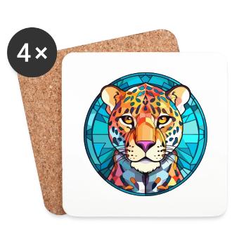 Leopard Stained Glass Colorful Cartoon Kawaii Anim - Coasters (set of 4) - white - Front