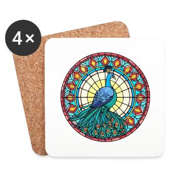 Paon vitrail coloré dessin animé Kawaii Anim - Dessous de verre (lot de 4) - blanc - Devant