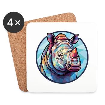 Rhino Buntglas Bunte Karikatur Kawaii Tier - Untersetzer (4er-Set) - Weiß - Vorne