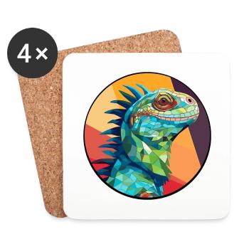 Iguana Stained Glass Colorful Cartoon Kawaii Anima - Coasters (set of 4) - white - Front