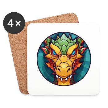 Drache Buntes Glas Bunte Karikatur Kawaii Anima - Untersetzer (4er-Set) - Weiß - Vorne