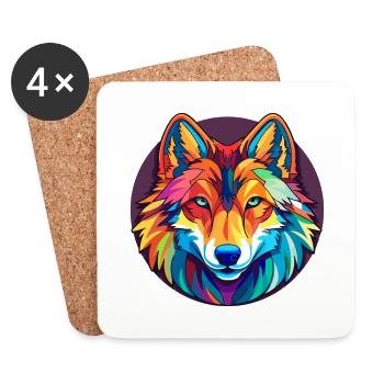 Wolf Stained Glass Colorful Cartoon Kawaii Animal - Coasters (set of 4) - white - Front