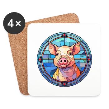 Schwein Buntglas bunte Karikatur Kawaii Tier - Untersetzer (4er-Set) - Weiß - Vorne