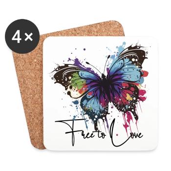 Regenbogen Schmetterling Spritzer free to love  - Untersetzer (4er-Set) - Weiß - Vorne