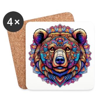 Bär mit Mandalas verziert - Untersetzer (4er-Set) - Weiß - Vorne